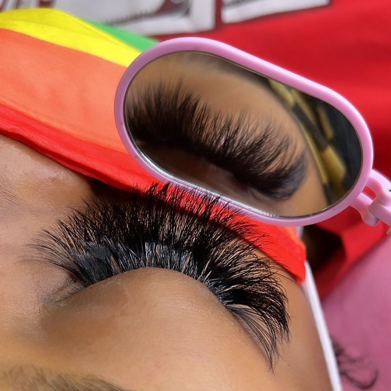 Close-up of full lash extensions
